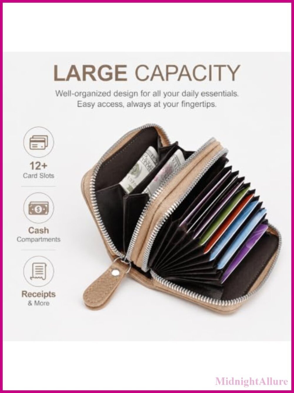 Small RFID Blocking Faux Leather Card Holder Wallet with ID Window - Picture 2 of 5